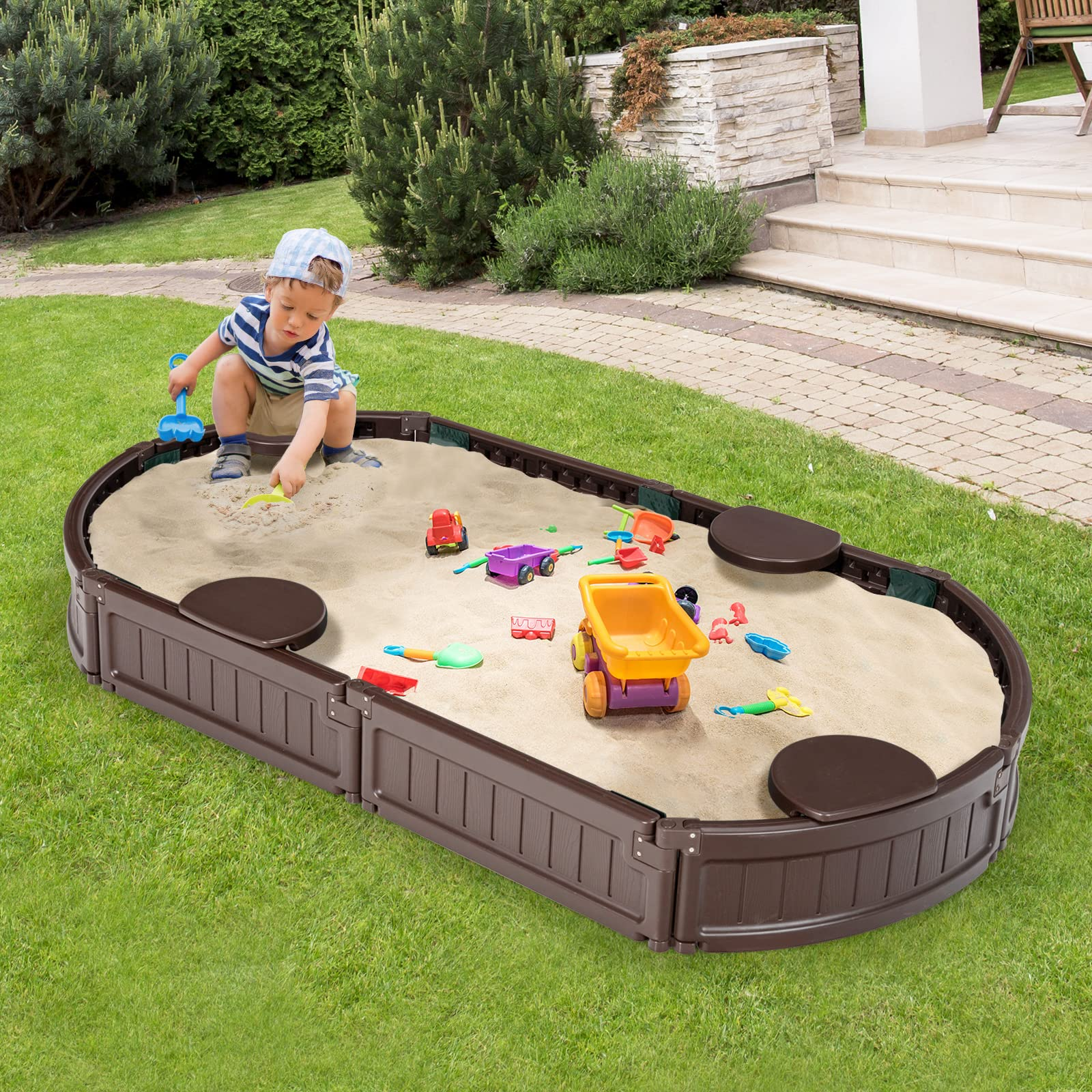 Costzon Elliptical Sandbox, Outdoor Sand Box Kit