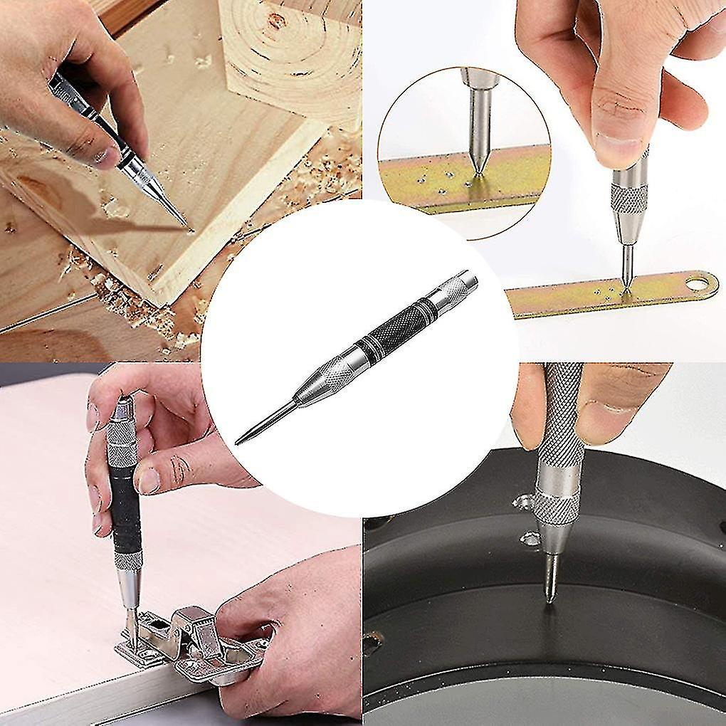 Upgrade Automatic Center Pin Spring Loaded Mark Center Punch Tool Wood Indentation Mark Woodworking