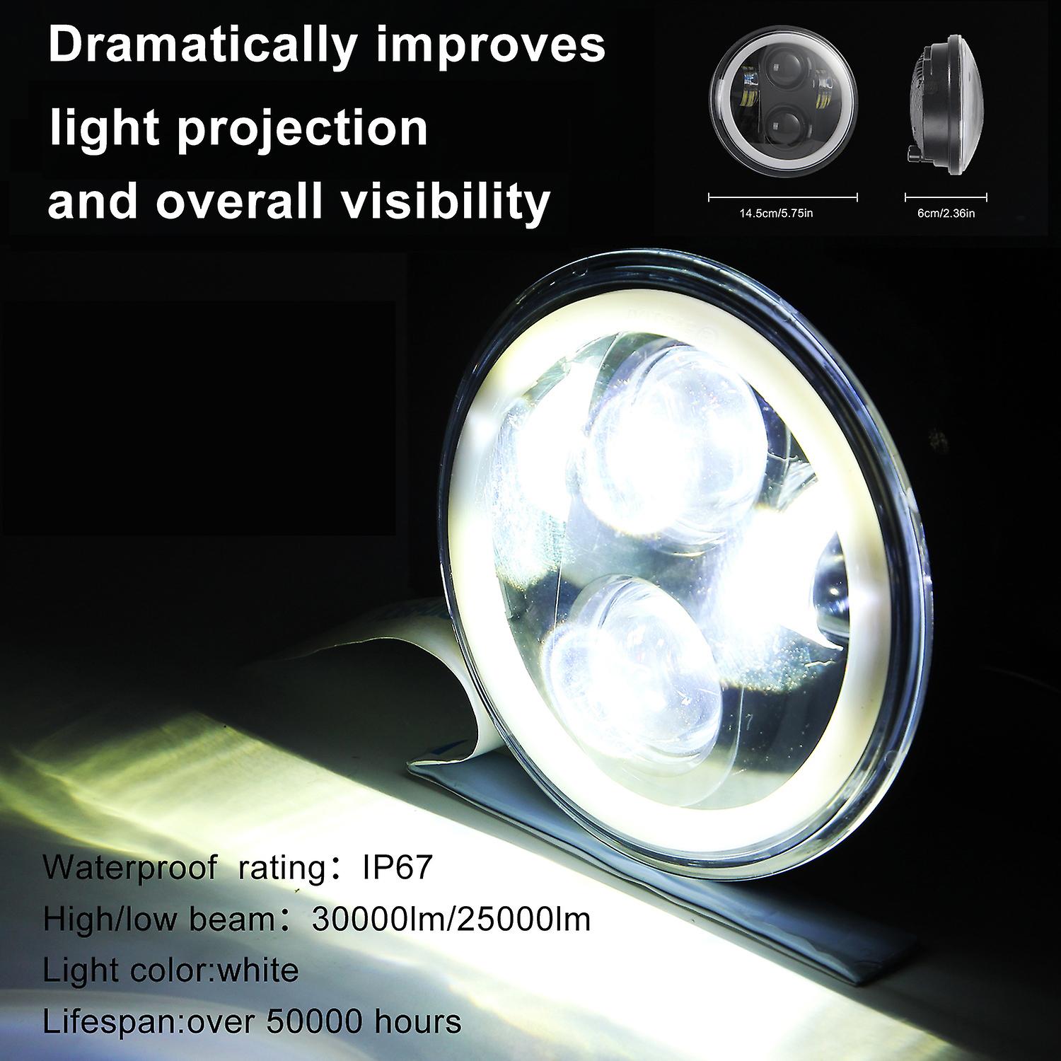 5.75 Inch Led Headlight Motorcycle Projector Headlamp Super Wide Angle Driving Light