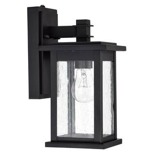 12.25 in. Matte Black Outdoor Decorative Wall Lantern Sconce Motion Sensing Dusk to Dawn with Clear Seeded Glass Shade LL-ABA20009