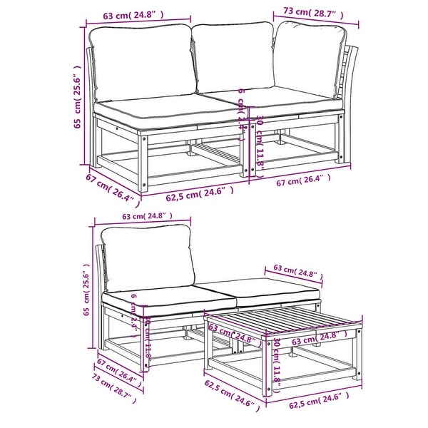 vidaXL Patio Sofa with Cushions 2Seater Outdoor Loveseat Solid Wood Acacia