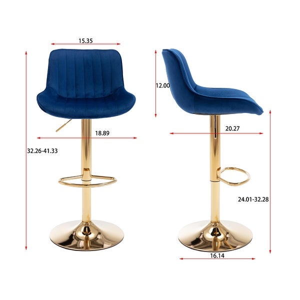 Velvet AdjustableSwivel Bar Stools with Footrest， Set of 2