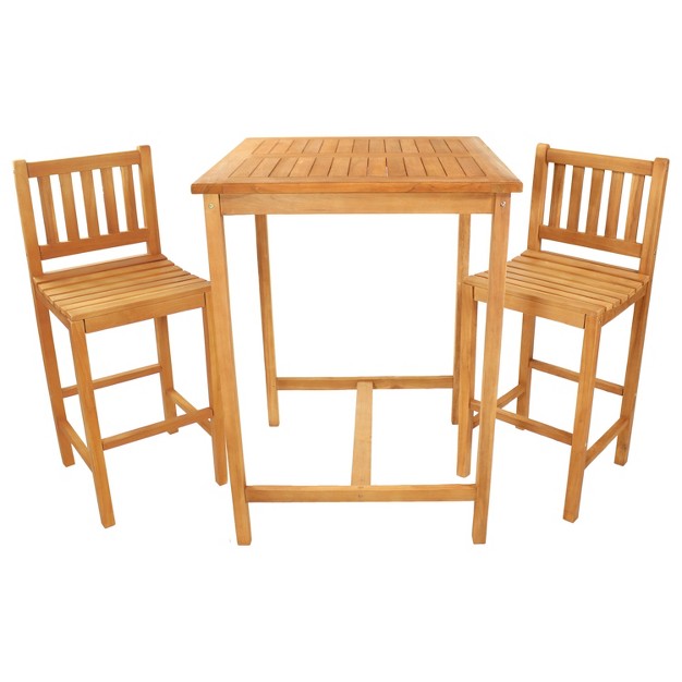 Sunnydaze 3 piece Teak Wood Outdoor Bar Set Brown