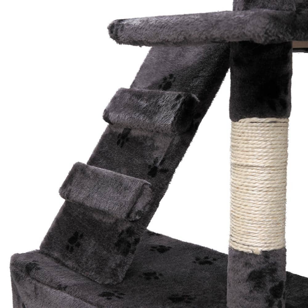 COZIWOW 67 in. Grey with Paw Print Cat Tree Tower Kitten Condo House CW12X0053