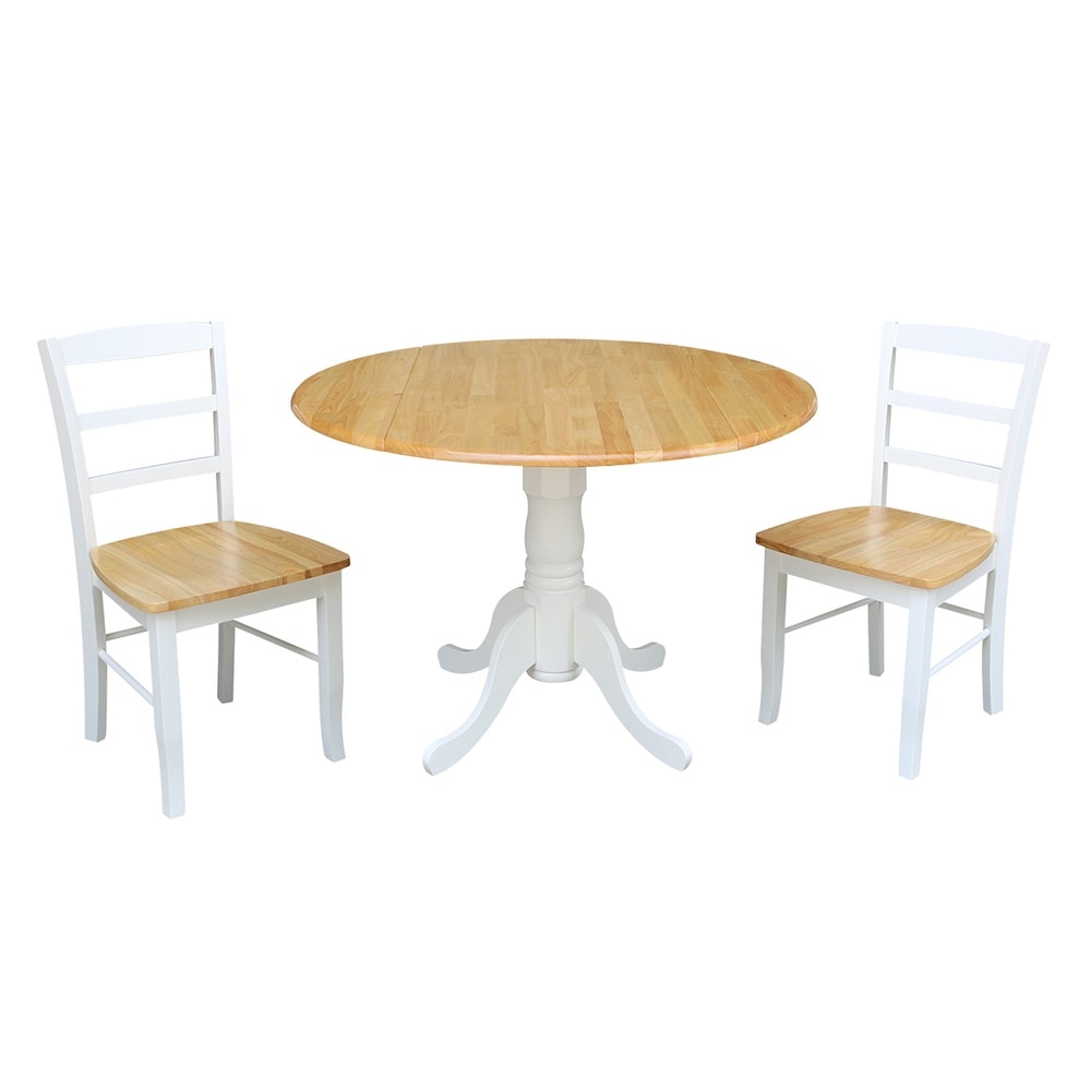 42 inch Dual Drop leaf Pedestal 3 piece Dining Set