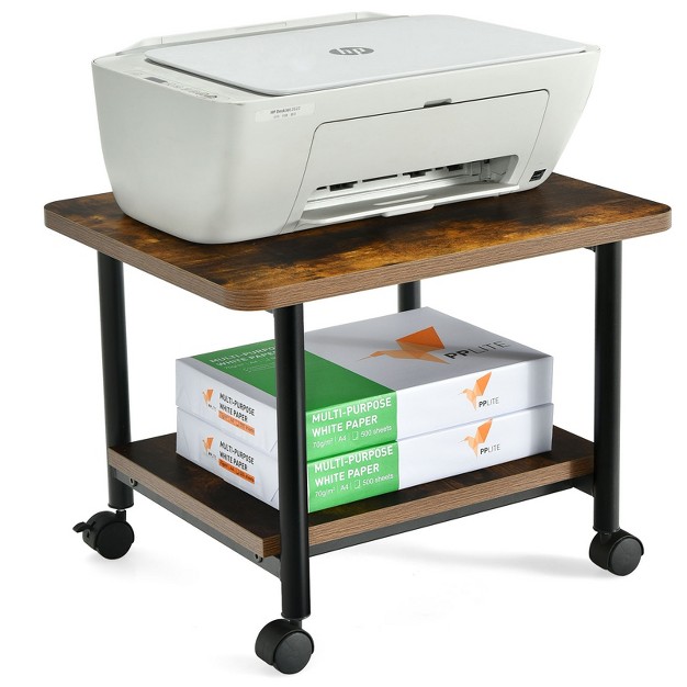 Tangkula 2 tier Rolling Under Desk Printer Cart With 2 Storage Shelves Printer Stand For Home Office