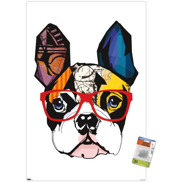 Trends International Art Deco Boston Terrier With Glasses Unframed Wall Poster Prints