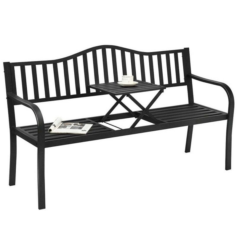 Hivago Patio Garden Bench Steel Frame with Adjustable Center Table