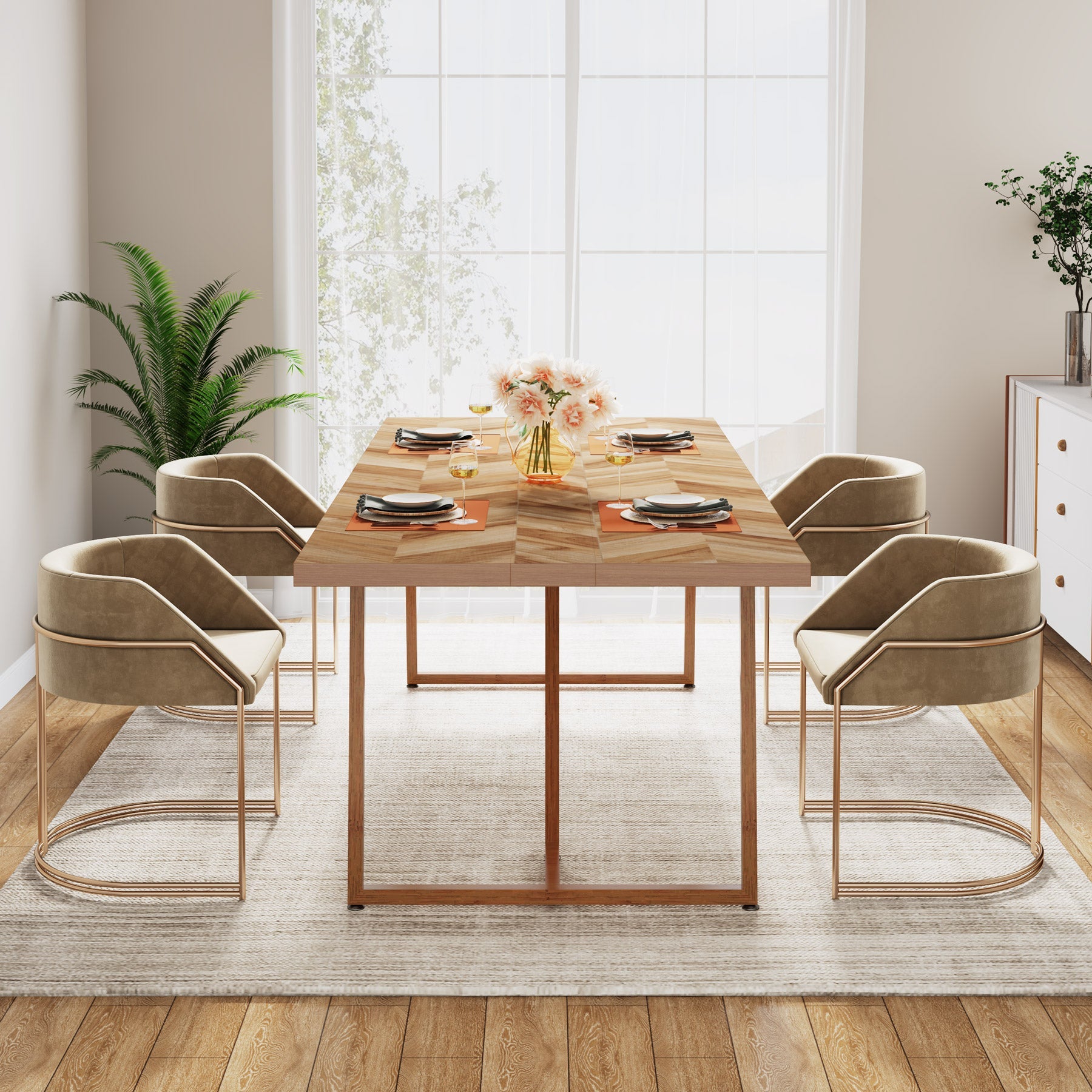 Farmhouse Dining Table for 6 to 8, 70.9 Rectangular Wood Kitchen Table