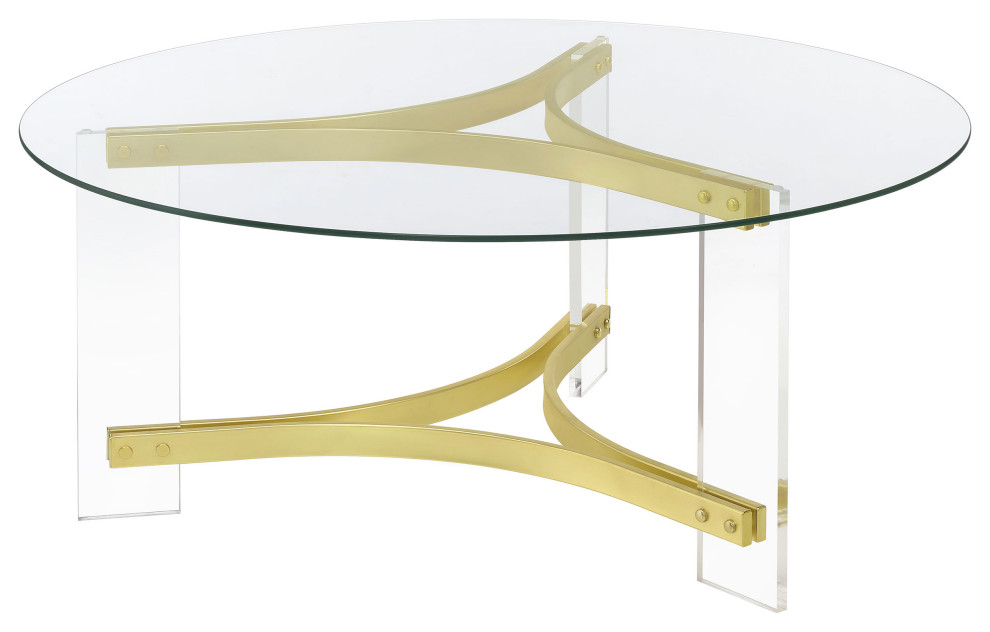 Janessa Round Glass Top Coffee Table With Acrylic Legs Clear and Matte Brass   Modern   Coffee Tables   by Modon  Houzz