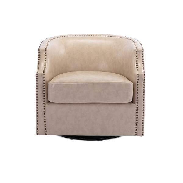 Living Room Accent Chairs Swivel Chair Modern Small Club Arm Chairs Lounge Chairs with Nailheads Barrel Chair， Beige