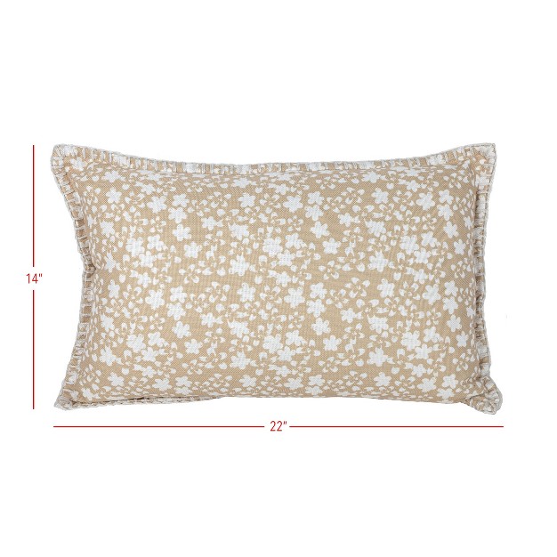 14x22 Inch Hand Woven Floral Outdoor Pillow Tan Polyester With Polyester Fill By Foreside Home amp Garden