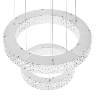 Home Decorators Collection Wesley Park 150-Watt Integrated LED Chrome Pendant Hanging Light with Clear Round Acrylic Ring Shades 21222