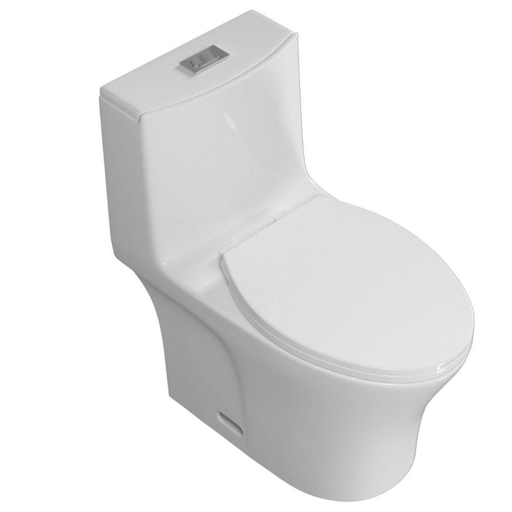 BTCSTAR Rough in 12 in. 1-piece 1.6 GPF Dual Flush Elongated High Efficiency Toilet in Glossy White Slow Closed Seat Included BTCMTL0912WH