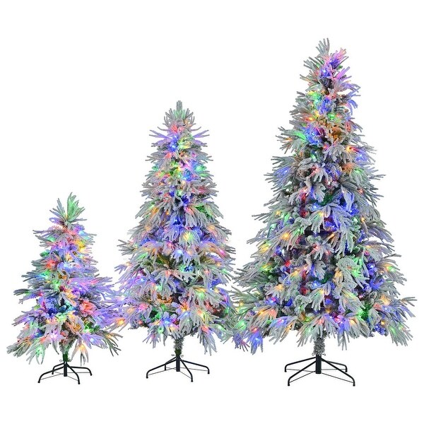 4FT/6FT/7.5FT PreLit Spruce Snow Flocked Christmas Tree Set with 8 LED Flashing Modes