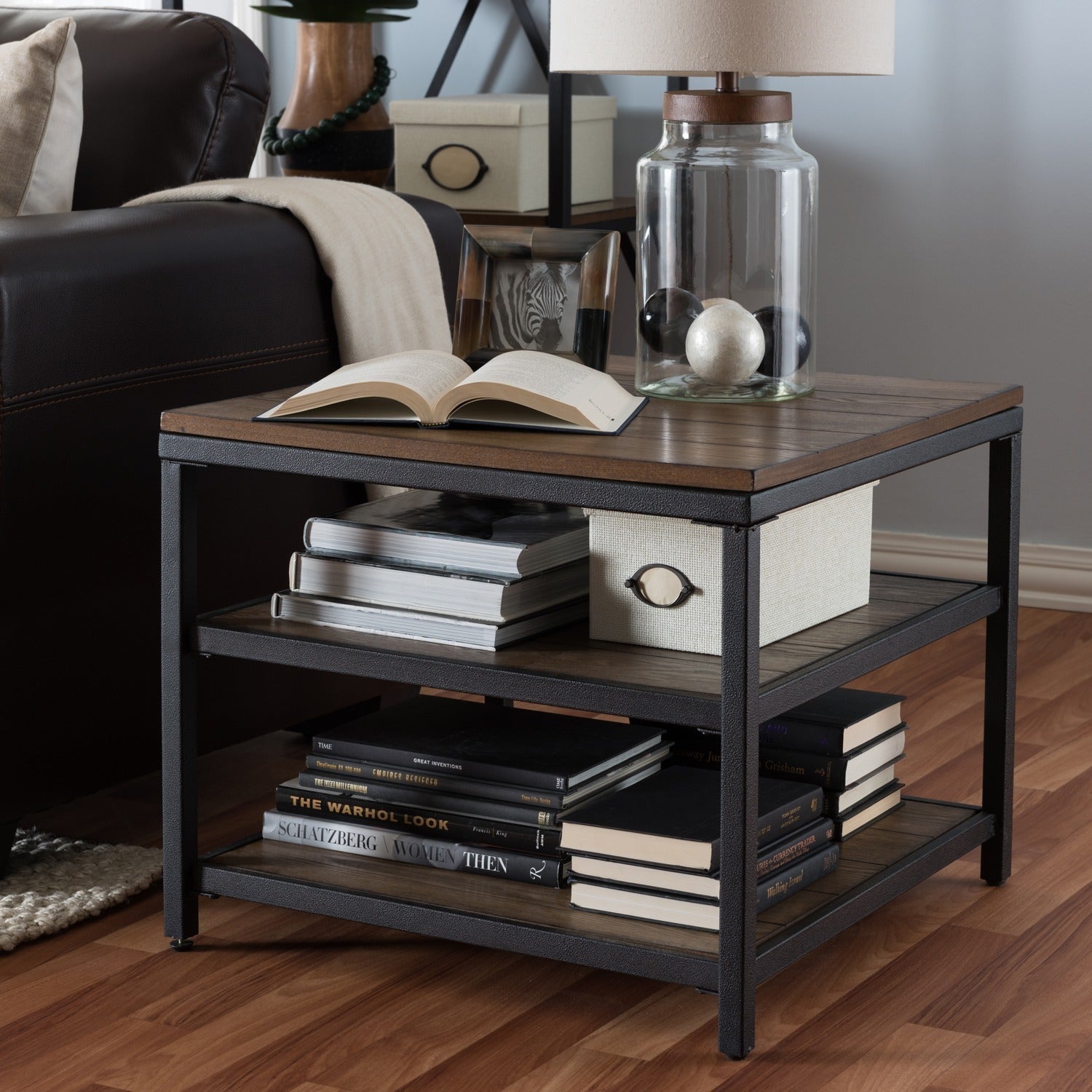 Carbon Loft Cohn Rustic Industrial Wood and Metal End Table