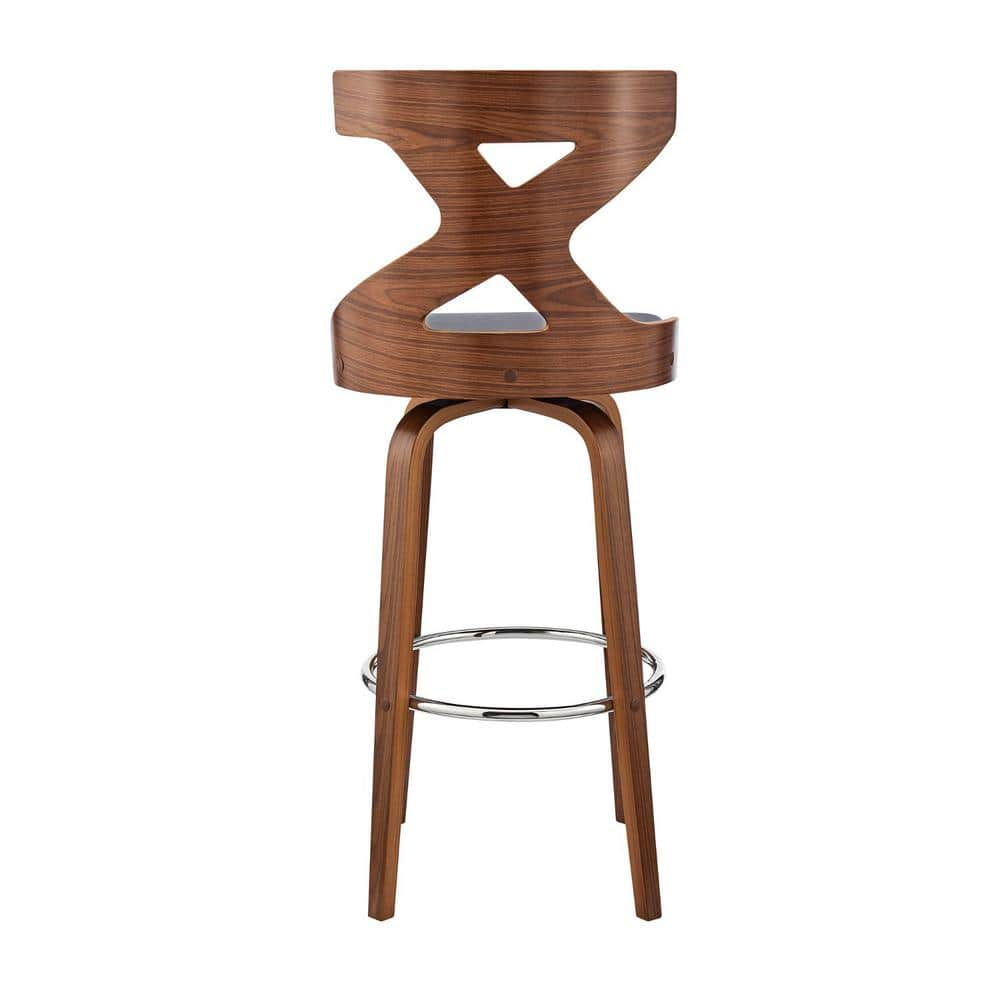 HomeRoots Julia 44 in. Gray High Back Wood Bar Height (28-33 in.) Bar Stool with Faux Leather Seat 2000476821