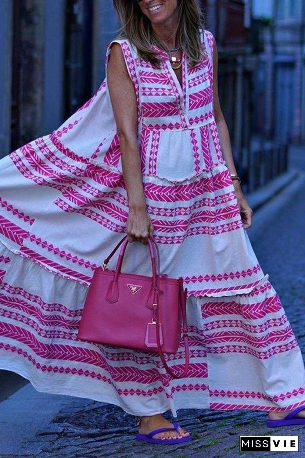 Bohemian V-Neck Sleeveless Maxi Dress