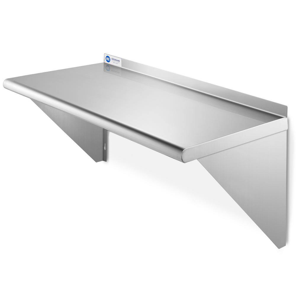 GRIDMANN 12 in. x 24 in. x 18.5 in. Stainless Steel Wall-Mount Garage Wall Shelf with Brackets G57-1224P.