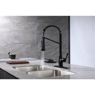 ELLOALLO Single Handle Pull Down Sprayer Kitchen Faucet with Deckplate Included and 4 Spray in Matte Black EKF-BR-816