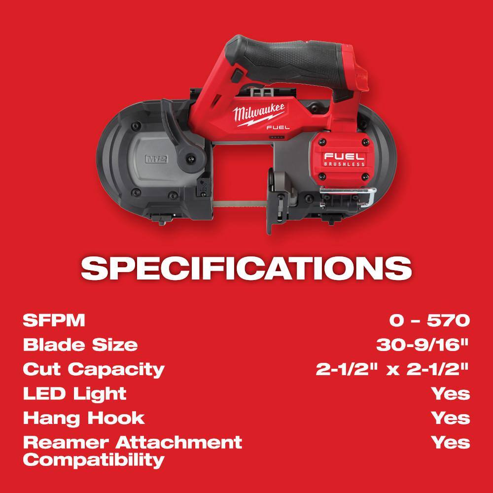 MW M12 FUEL 12-Volt Lithium-Ion Cordless Compact Band Saw M12 FUEL Oscillating Multi-Tool and M12 FUEL 3 in. Cut Off Saw 2529-20-2526-20-2522-20