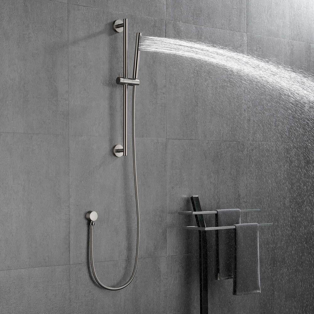 WELLFOR 1-Spray Wall Bar Shower Kit with Hand Shower in Brushed Nickel WA3003NS