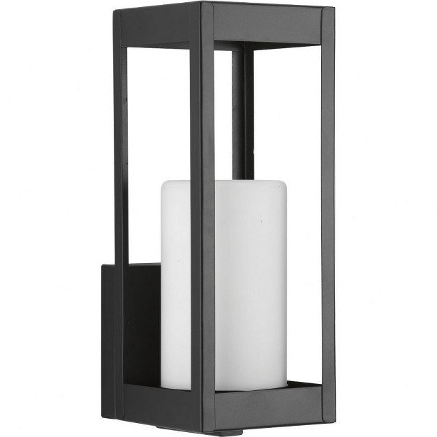 Progress Lighting Patewood 1 light Outdoor Wall Lantern In Black Steel With Pillar Candle Style Shade