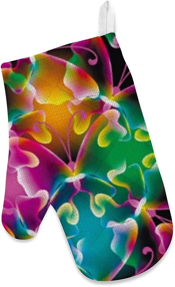 Kitchen Oven Mitts Glove Potholder Apron 3pcs Set Glowing Abstract Butterflies Non Slip Heat Resistant Mitts For Baking Cooking Bbq