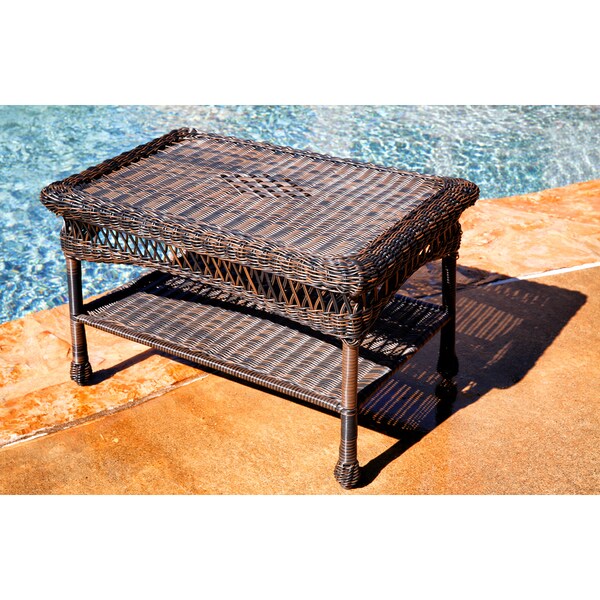 Portside Outdoor Wicker Coffee Table with Shelf