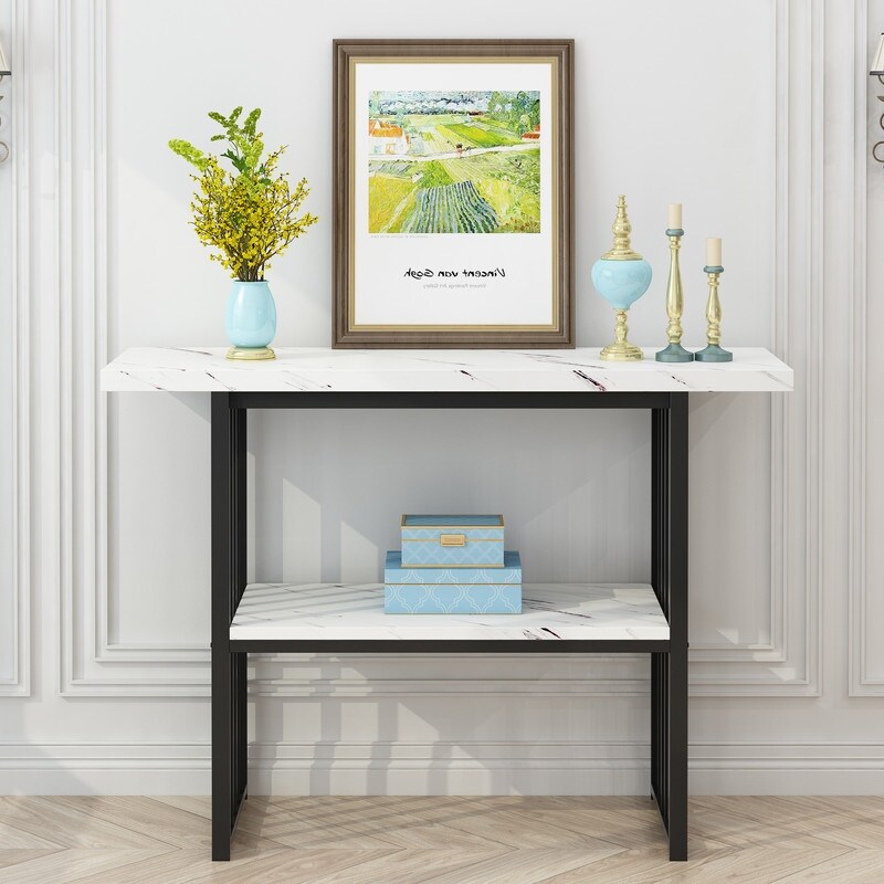 Modern 42 Inch Console/Accent Table with Geometric Metal Legs