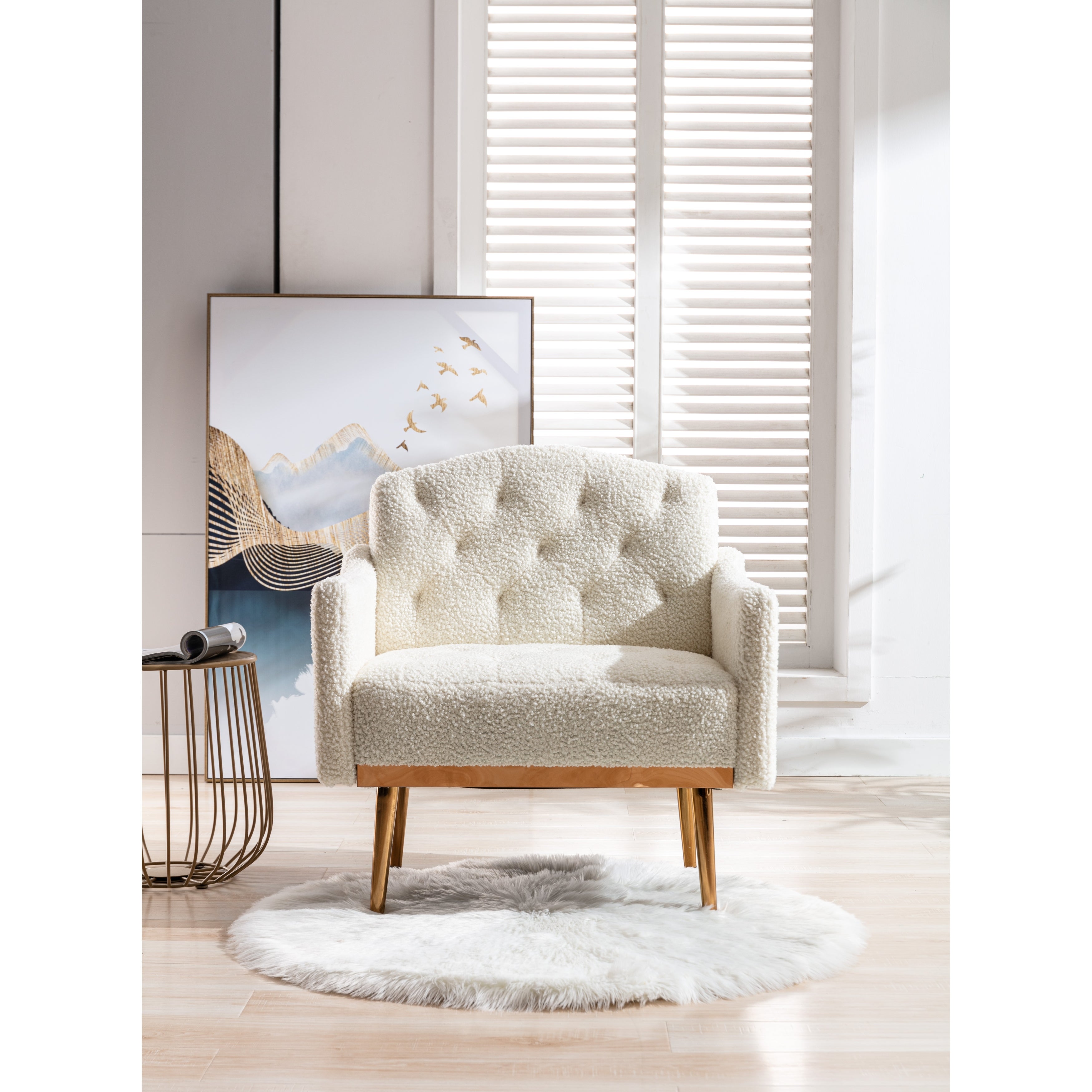 Teddy Fabric Accent Chair Leisure Single Sofa with Rose Golden Legs for Modern Living Room