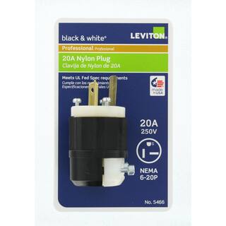 Leviton 20 Amp 250-Volt Straight Blade Plug Black and White R50-05466-0CS