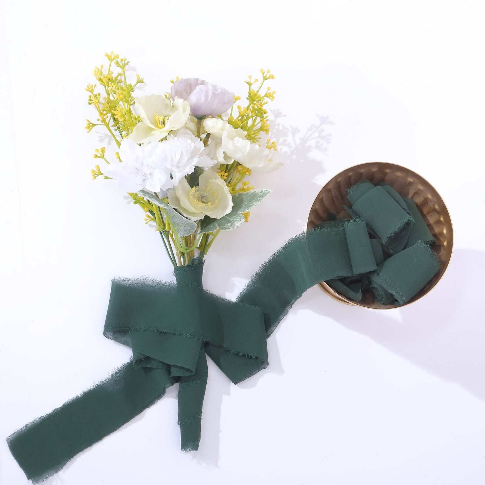 2 Pack Hunter Emerald Green Silk-Like Chiffon Linen Ribbon Roll For Bouquets, Wedding Invitations Gift Wrapping 6yd