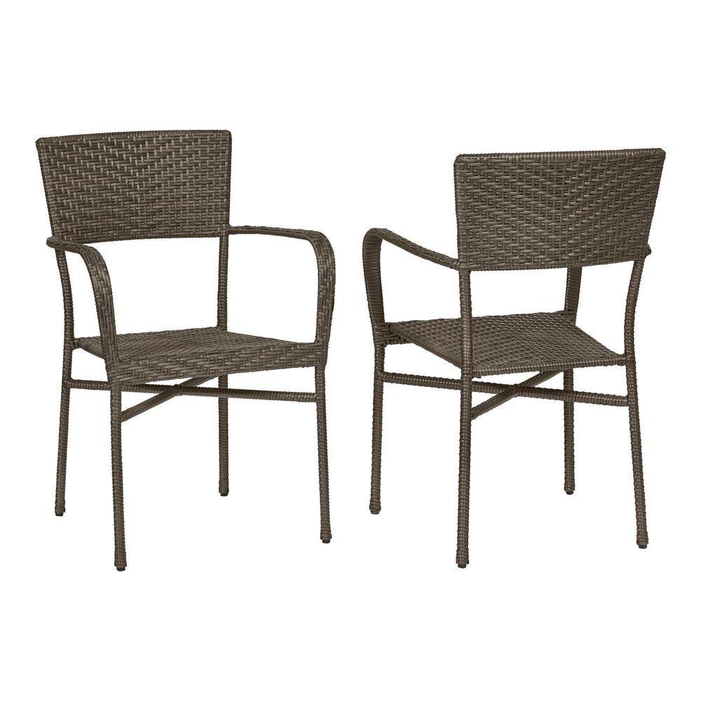 StyleWell Emmet Brown Stackable Steel Frame Resin Wicker Outdoor Lounge Chair (2-Pack) 69-231BR-468K