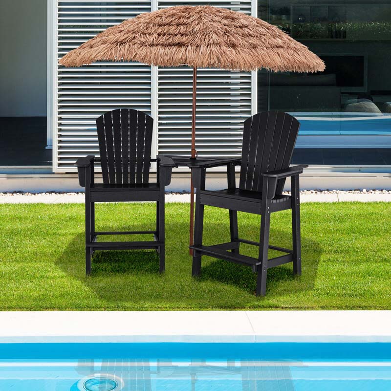 Set of 2 Tall Adirondack Chair, HDPE Adirondack Barstools with Middle Connecting Tray & Umbrella Hole