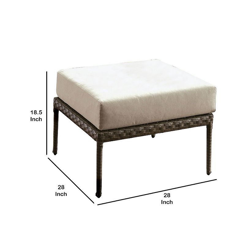 Faux Wicker Patio Ottoman with Fabric Box Cushion， Gray and Beige