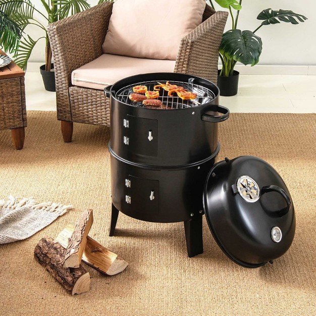 Costway3 in 1 Vertical Charcoal Smoker Portable Bbq Smoker Grill With Detachable 2 Layer