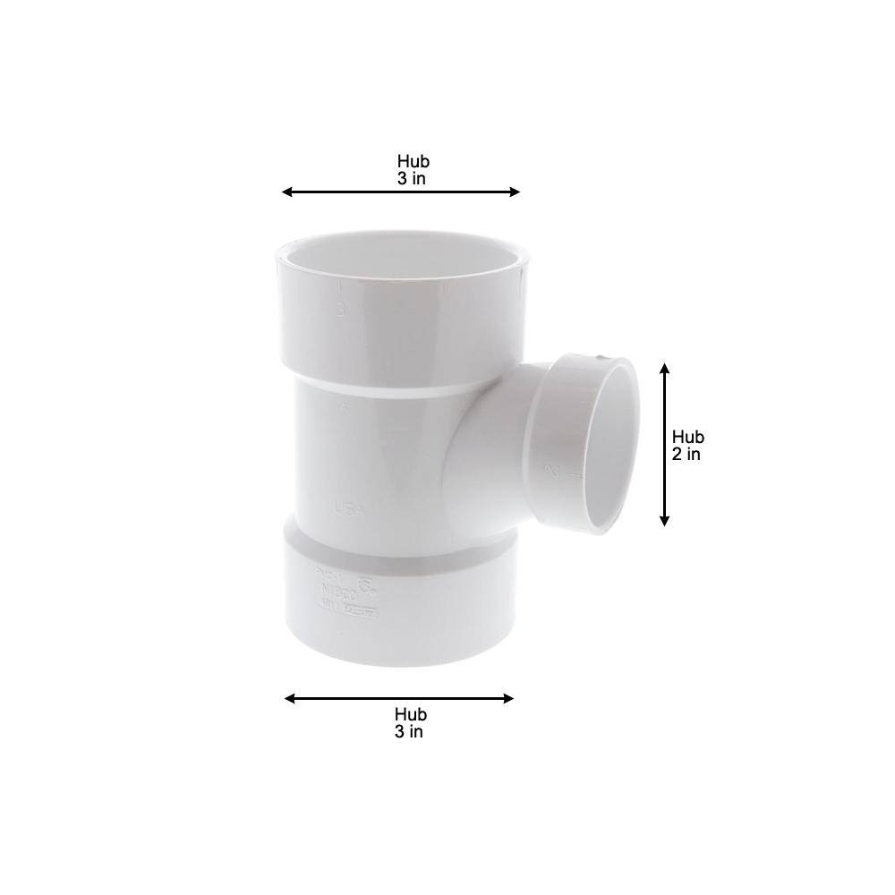 NIBCO 3 in. x 3 in. x 2 in. PVC DWV All Hub Sanitary Tee Fitting C4811HD332