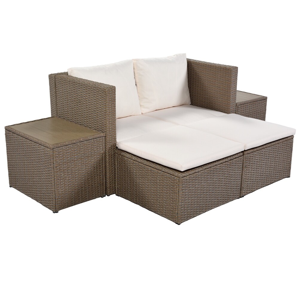 Topmax Outdoor 6 piece Garden Furniture Set PE Wicker Rattan Sectional Sofa Set with 2 Tea Tables   Cushion and Footrest