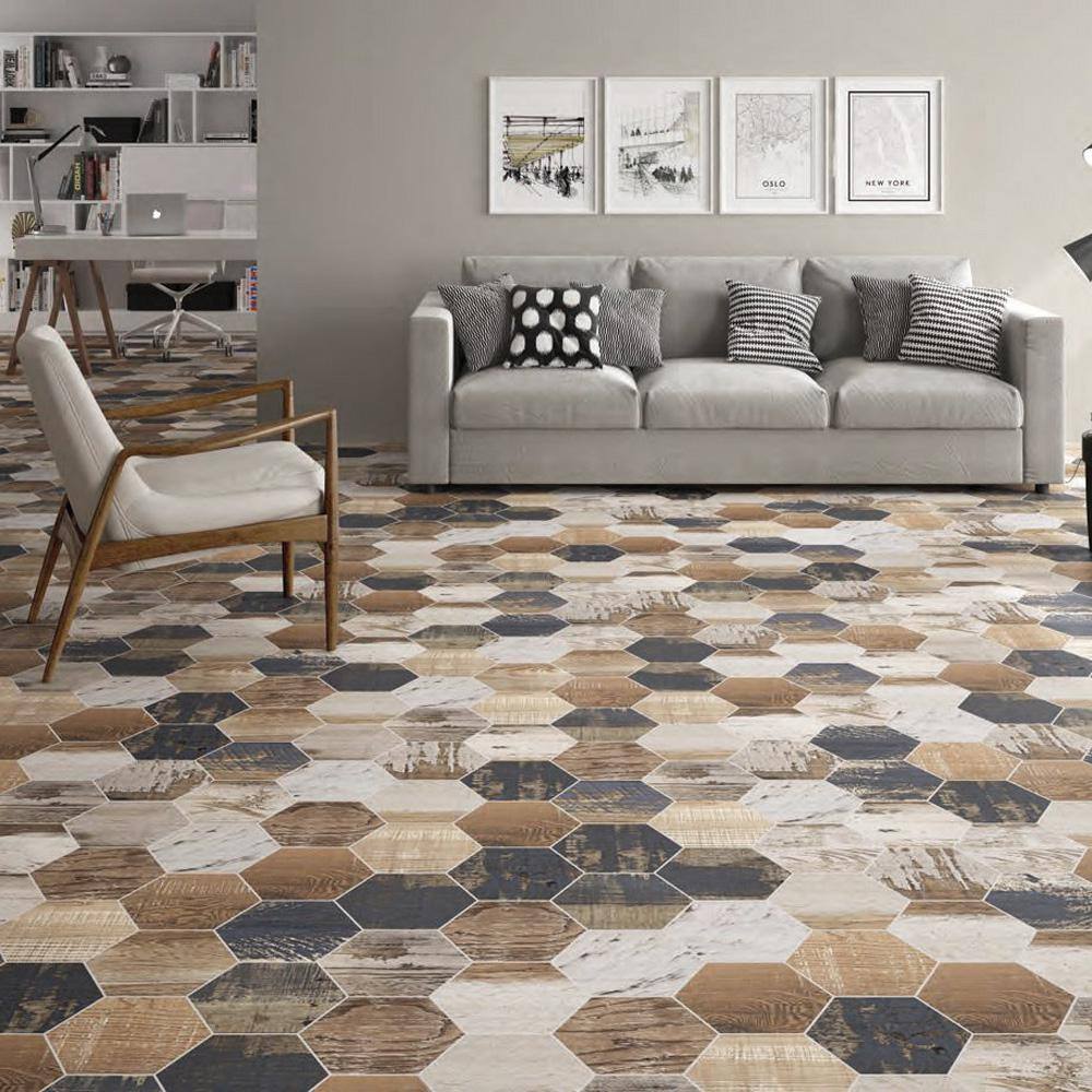 Merola Tile Gaugin Hex Catan Shadow 8-58 in. x 9-78 in. Porcelain Floor and Wall Tile (11.56 sq. ft.  case) FCD10GCX