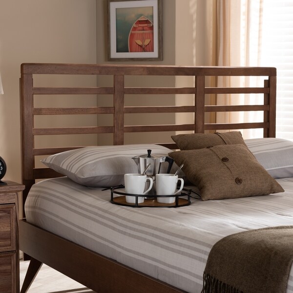 Mid-Century Walnut Wood Open Slat Headboard - - 28029599