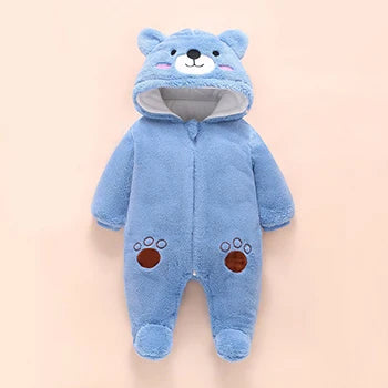 0-12M Baby Rompers Cute Bear Toddler Girls Overall Jumpsuit Winter Warm Hooded Cotton Baby Boys Romper Infants Crawling Clothing