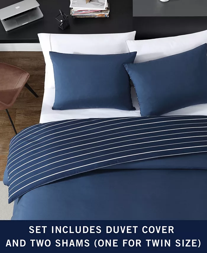 Nautica Longdale Solid Stripe Brushed Microfiber 2 Piece Duvet Cover Set， Twin