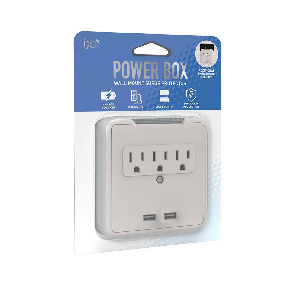 ijoy Power 3-Outlet Wall Mount Surge Protector with 2-USB White IJOTPB01