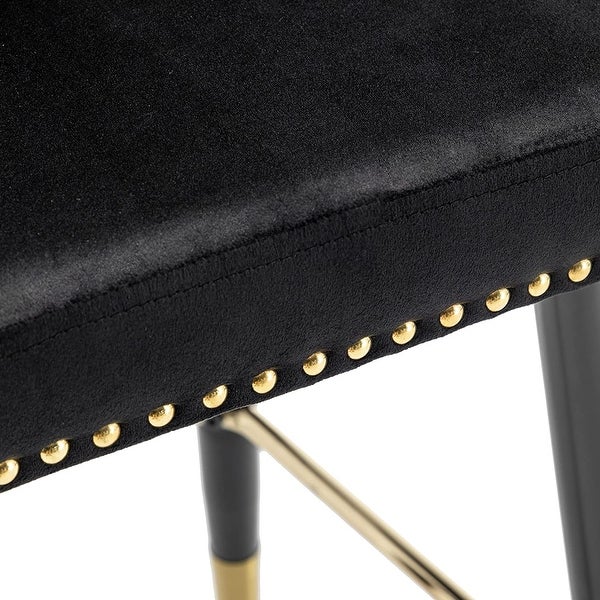 Black Velvet Upholstered Modern Barstool Tufted Living Room Home Dining Bar Kitchen Counter Island Luxurious Golden Leg Finish