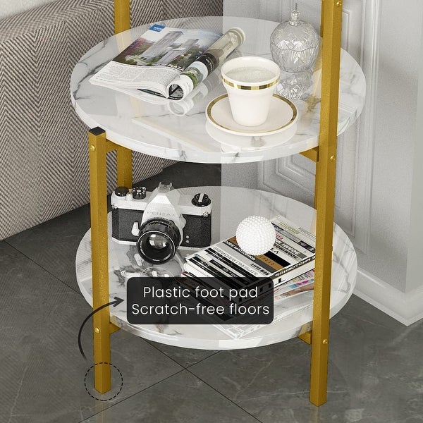 3-Tier Faux Marble Side Table， Small End Table with Storage Shelves， Sofa Side Table Bedside Table Nightstand for Living Room