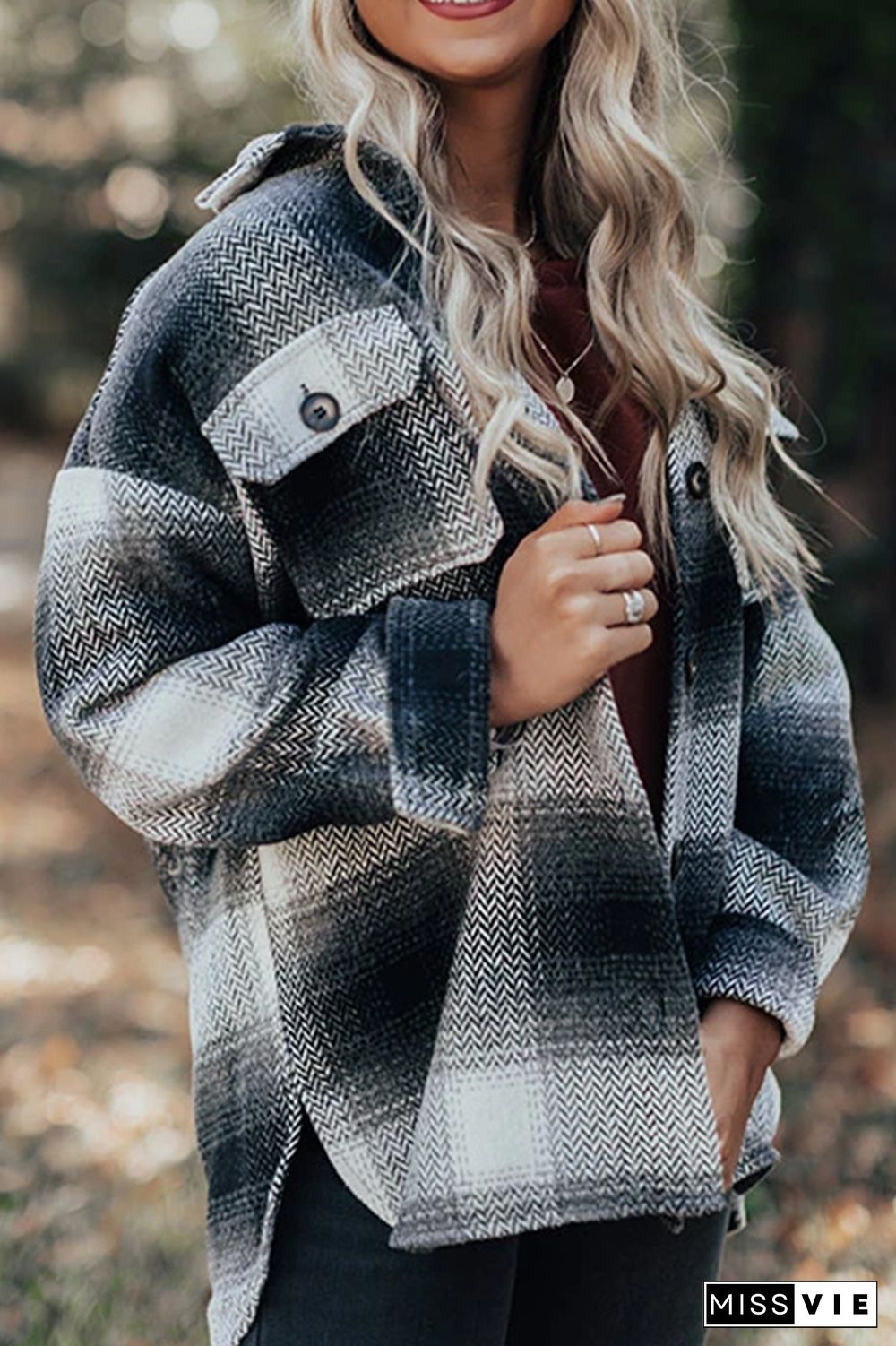 Plaid Pocket Open Button Jackets