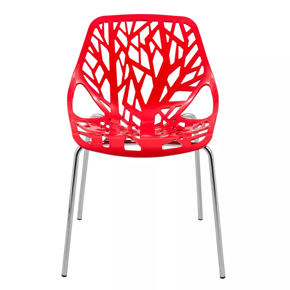 LeisureMod Modern Asbury Dining Chair with Chromed Legs， Set of 2 - Red