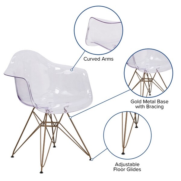 Transparent Side Chair with Arms and Gold Base - Accent and Side Chair