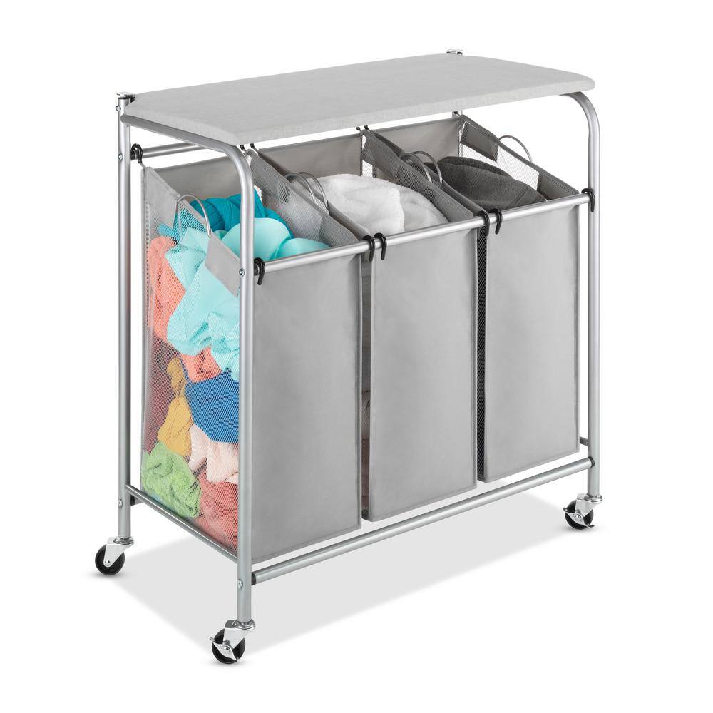 Grey Triple Sorter with Ironing and Folding Table with Chrome Wheels 6705-7885-BB